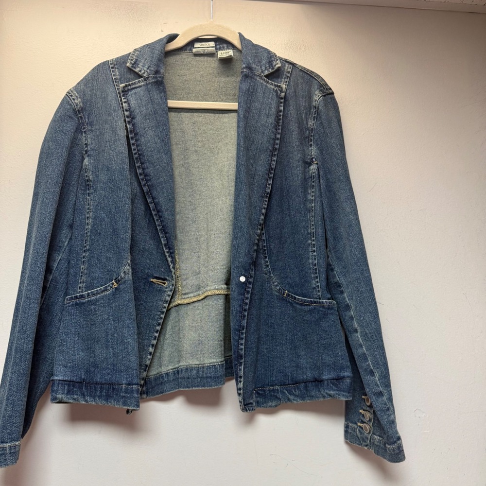 St. John's Bay Denim Blazer Womens XL Blue Excellent Stretch Single Button Coat